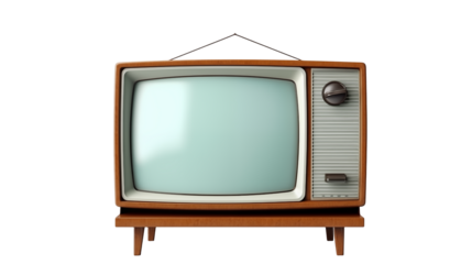 Retro television set with wooden frame and glowing screen, perfect for nostalgic media projects