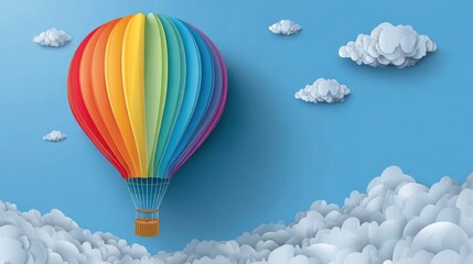 Fototapeta premium Colorful paper hot air balloon in sky