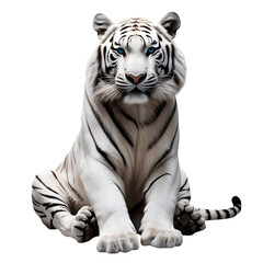Fototapeta premium Majestic white tiger sitting regal pose isolated on transparent background
