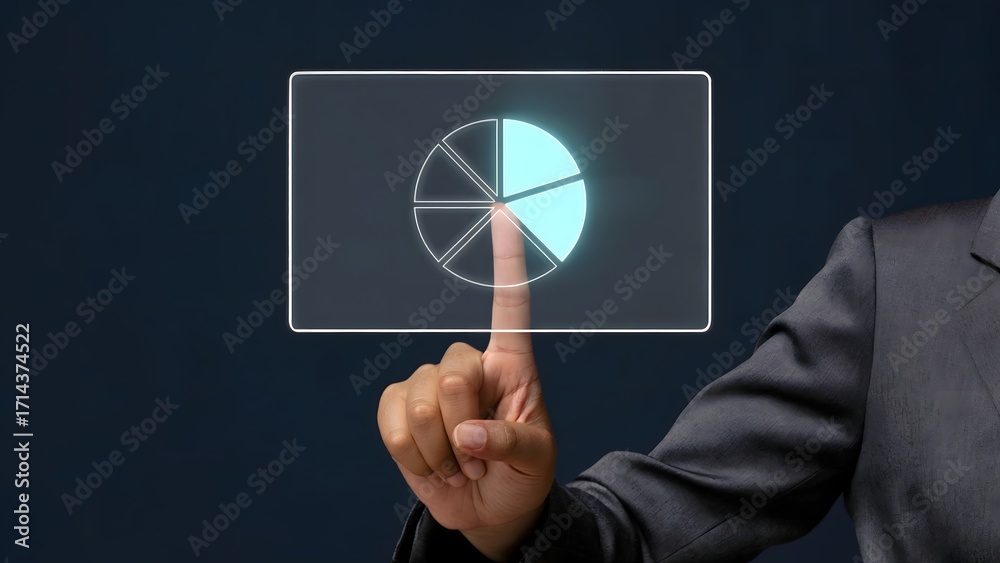 Wall mural a person interacting with a digital pie chart. showing strategic data and insights.