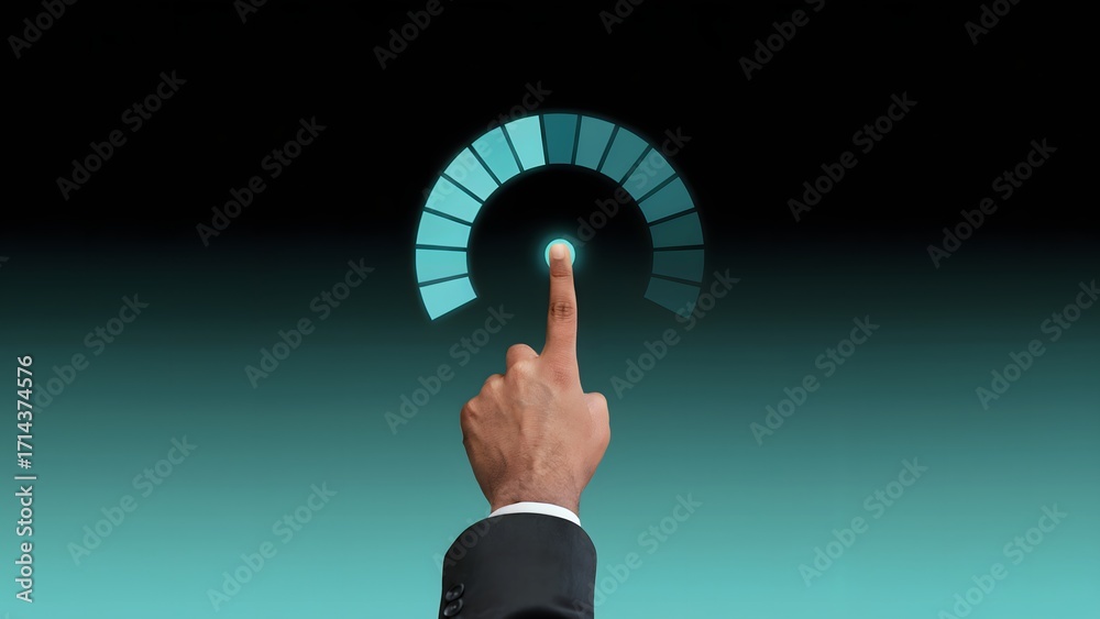 Wall mural a hand interacts with a futuristic digital interface, activating a circular progress bar. a captivat