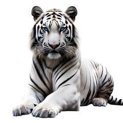 Obraz premium Majestic white tiger lying down isolated on transparent background