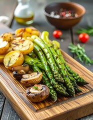 Grilled vegetables on a wooden board