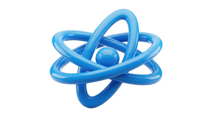 Stylized 3D model of an atom, blue, science, energy, physics.