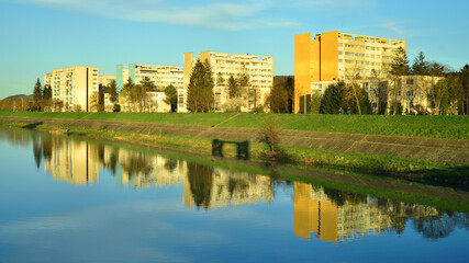 Late winter sunset on the banks of the Mures River. Targu Mures.