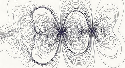Dynamic abstract graphic featuring complex intertwining lines that evoke fluid motion and energetic connections, creating a visually rhythmic and intricate pattern