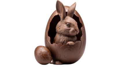 Adorable chocolate bunny peeking from a cracked Easter egg, perfect for festive celebrations