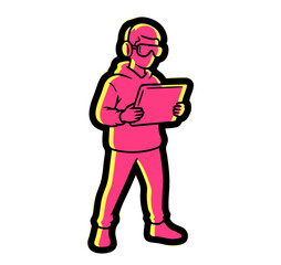 Cool Gamer Icon: Person with Headphones and Tablet Vector

Modern Neon Icon: Stylized Man Playing a Game

Digital Artist or Designer Avatar Holding a Tablet

Vector Illustration of a Streamer or Gamer