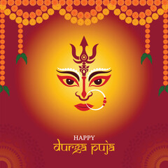 Indian Festival Durga Puja Celebration and Navratri Background Illustration With Festive Garland