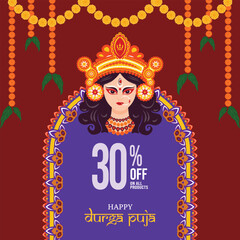 Indian Festival Durga Puja Celebration and Navratri Background Illustration With Festive Garland
