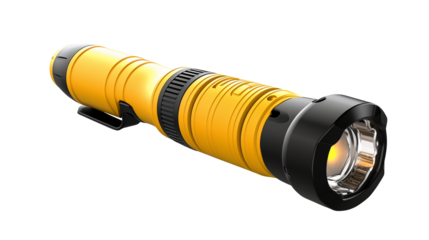 Rugged yellow flashlight with tactical grip and powerful beam illuminates dark spaces