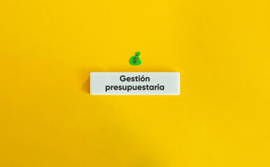 Gestión presupuestaria con bolsa de dinero sobre fondo amarillo