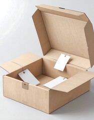 Open cardboard box with blank tags
