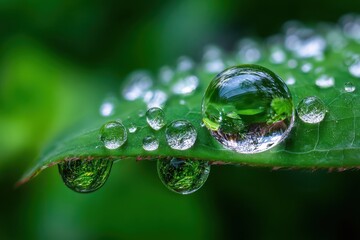 Water Droplets Cling to Vibrant Green Leaf