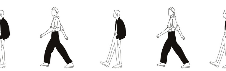 Hand-drawn doodle people border. Outline people clipart. Hand-drawn black art.	