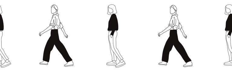 Hand-drawn doodle people border. Outline people clipart. Hand-drawn black art.	