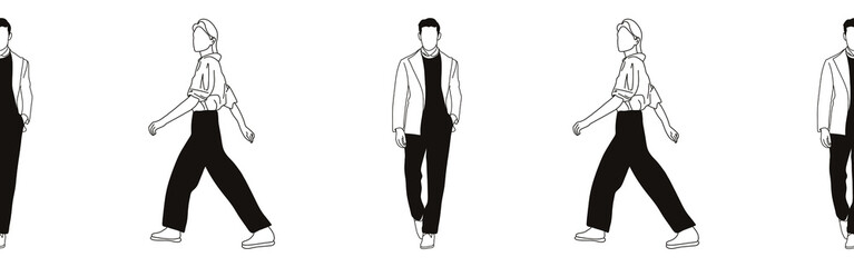 Hand-drawn doodle people border. Outline people clipart. Hand-drawn black art.	