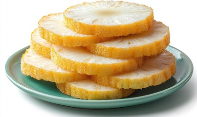 Stacked pineapple slices on a plate