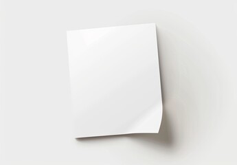 A clean, white sheet of paper, slightly curled at the bottom right corner, rests on a plain white background.  The paper is rectangular and appears to be blank