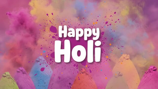 Happy Holi Festival Background - Vibrant Holi festival background featuring colorful powder explosions and the text "Happy Holi". Ideal for greeting cards, posters, or social media.