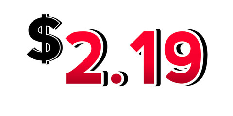 Promotional price tag $2.19 red color on transparent background. Perfect for advertising, sale banners, product promotion, discount labels, retail marketing, and e-commerce design element