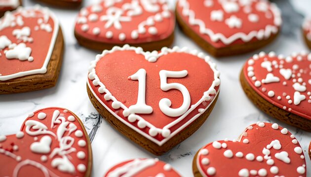 Heart-shaped gingerbread cookies decorated with icing