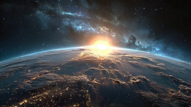 Breathtaking cinematic earth sunrise from space 4k