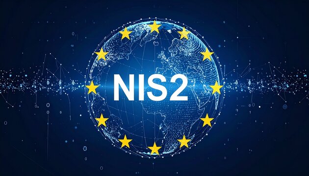 NIS2 Cybersecurity Directive on Digital Globe with European Union Flag Stars