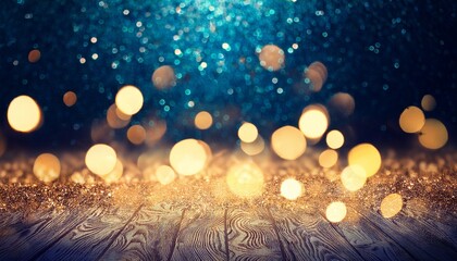 Vintage Lights Background Gold Lights And Blue Glitter Defocused