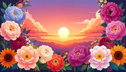 Floral sunrise landscape
