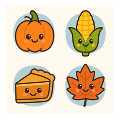 Autumn Harvest Icons Set — Pumpkin, Corn, Pie & Maple Leaf