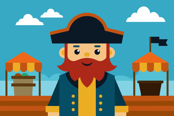 Cartoon pirate harbor market vector illustration