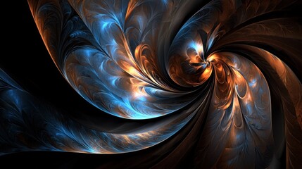 Obraz premium Abstract Digital Artwork Featuring a Swirling Pattern in Shades of Blue and Orange on Black Background