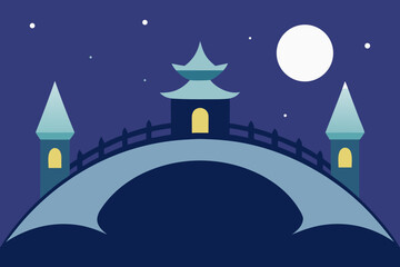 Fototapeta premium Cartoon magical moonlit bridge vector illustration