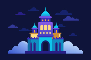 Cartoon glowing cloud palace vector illustration