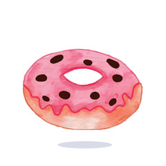 Watercolor Donut with Pink Glaze and Toppings