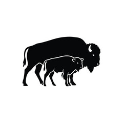 Bison mother and calf silhouette