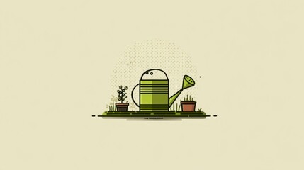Watering can and plants illustration