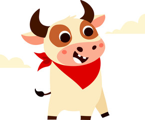 Cute cartoon dairy cow with black and white spots