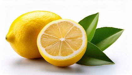 Fresh Lemon Cut In Half And Slice With Leaf