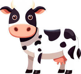Cute cartoon dairy cow with black and white spots