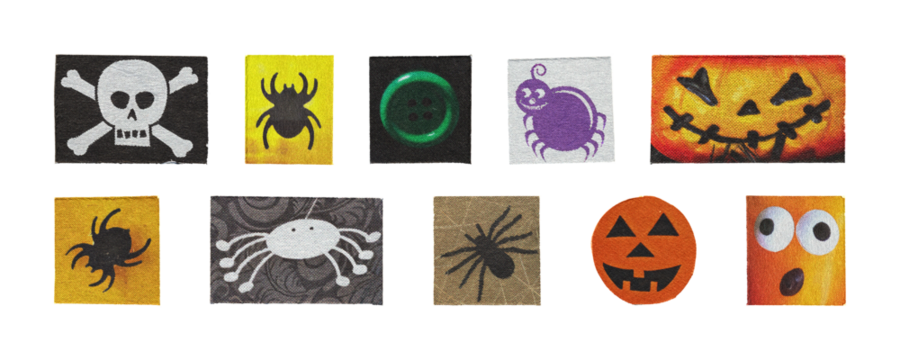 dark halloween horror cutout set with bats ghosts and carved pumpkins, moody png graphics for spooky projects
