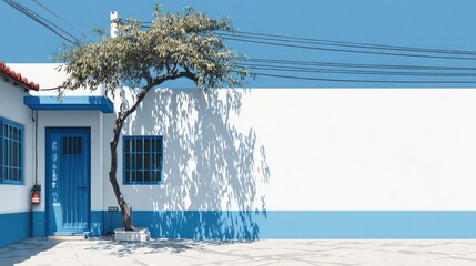 White house with blue accents