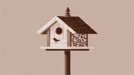 Wooden birdhouse with bird