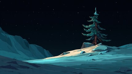 Winter landscape with spruce tree