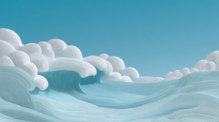 Whimsical ocean waves and clouds
