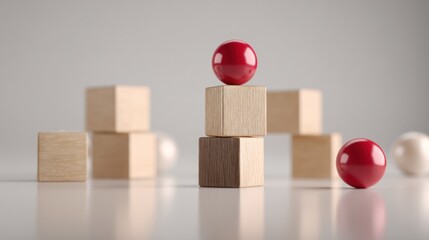 Wooden blocks and red ball