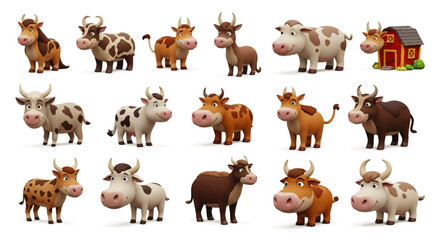 Fototapeta premium Adorable Cartoon Cows A Collection of Cute Farm Animal Illustrations