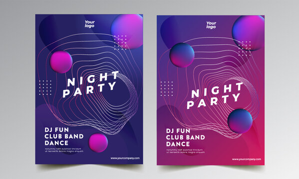 Night dance party music night poster template. Electro style concert disco club party event flyer invitation