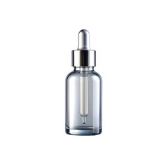 D Realistic Glass Serum Dropper Bottle with Metallic Cap, isolated on transparent background”
